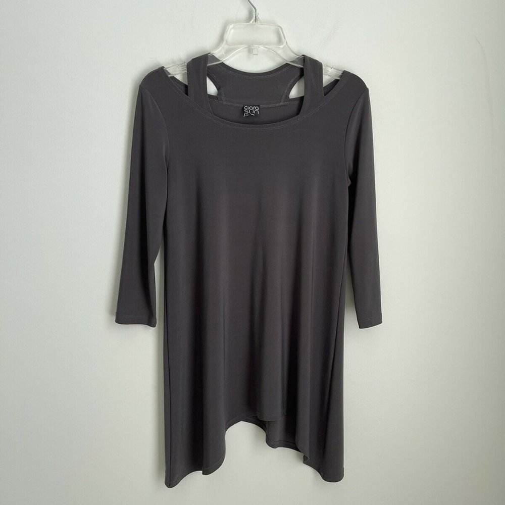 Clara Sun Woo Gray Cut Out Neck Dip Hem Tunic